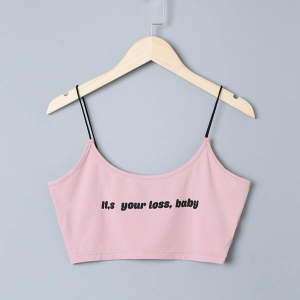 

Slogan Graphic Crop Cami Top, Pastel baby pink