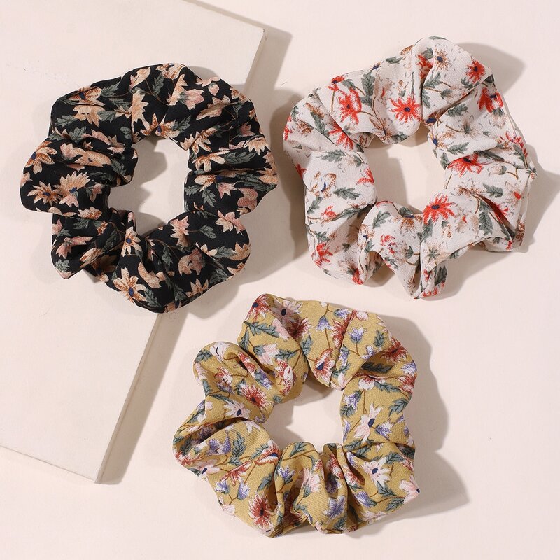 

3pcs Flower Print Scrunchies, Multicolor
