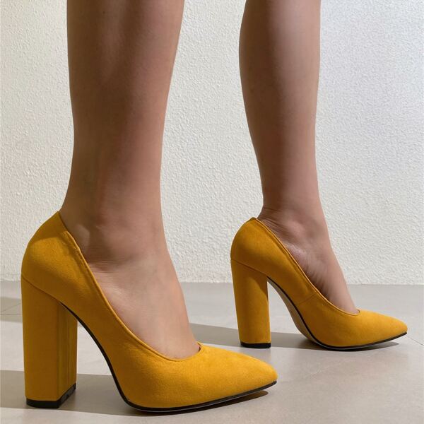 

Minimalist Chunky Court Heels, Yellow