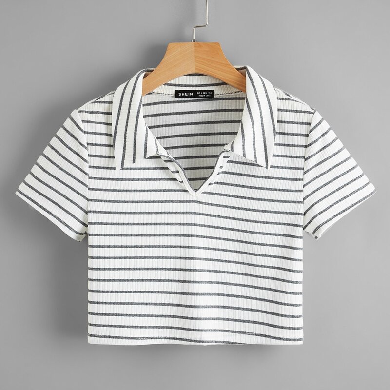 

Striped Short Sleeve Crop Tee, White