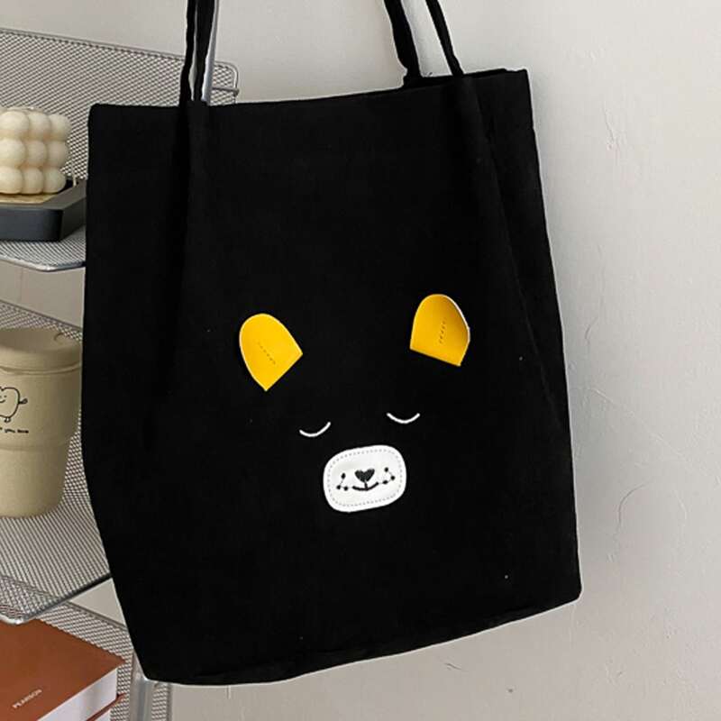 

Cartoon Corduroy Tote Bag, Black