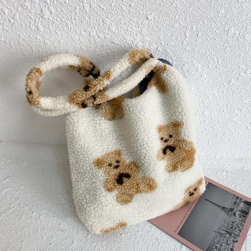 

Cartoon Bear Teddy Tote Bag, White