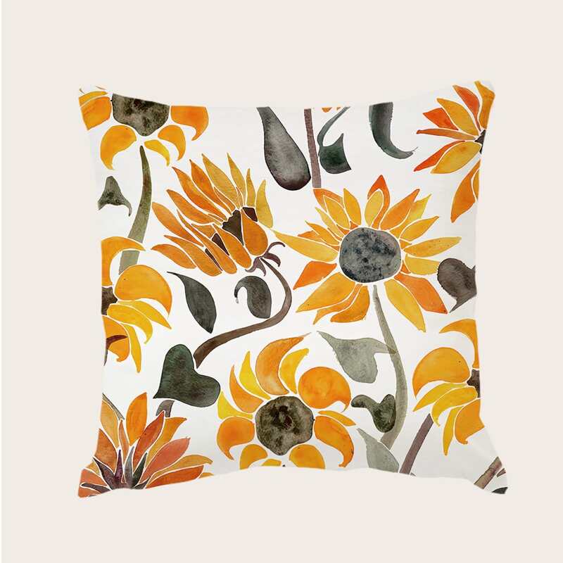 

Sunflower Print Cushion Cover Without Filler, Multicolor
