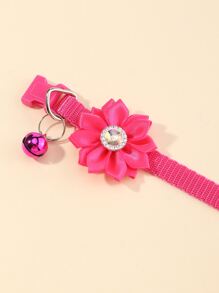 1入夏季花卉鈴鐺寵物項圈，帶牽繩鉤 - 玫紅色 - 查看 4