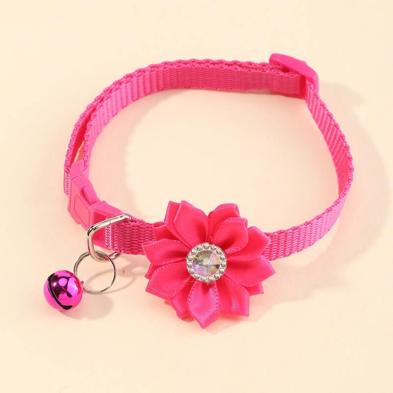 

Rhinestone & Flower Decor Pet Collar, Hot pink