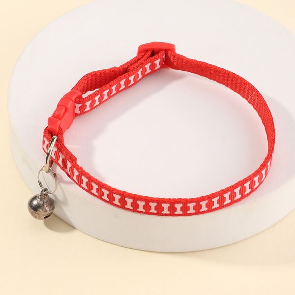 

Bone Print Bell Pendant Pet Collar, Red