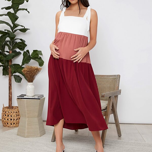 

Maternity Knot Shoulder Colorblock Dress, Multicolor