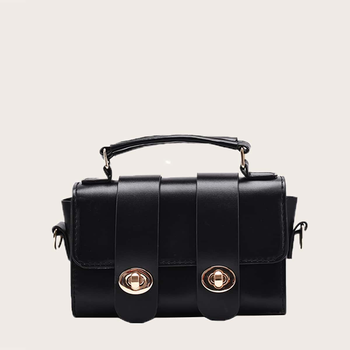 

Twist Lock Satchel Bag, Black