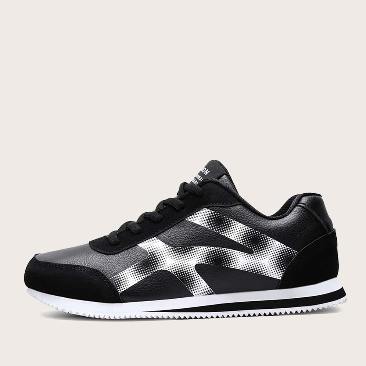 

Graphic Lace-up Front Sneakers, Black and white