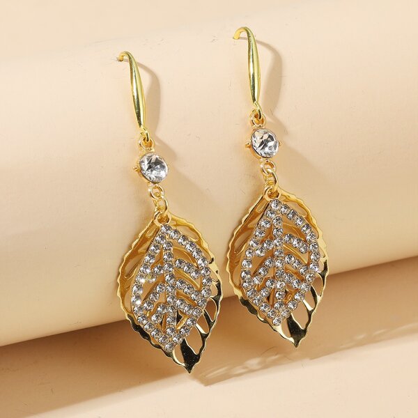 

Rhinestone Leaf Drop Earrings, Gold