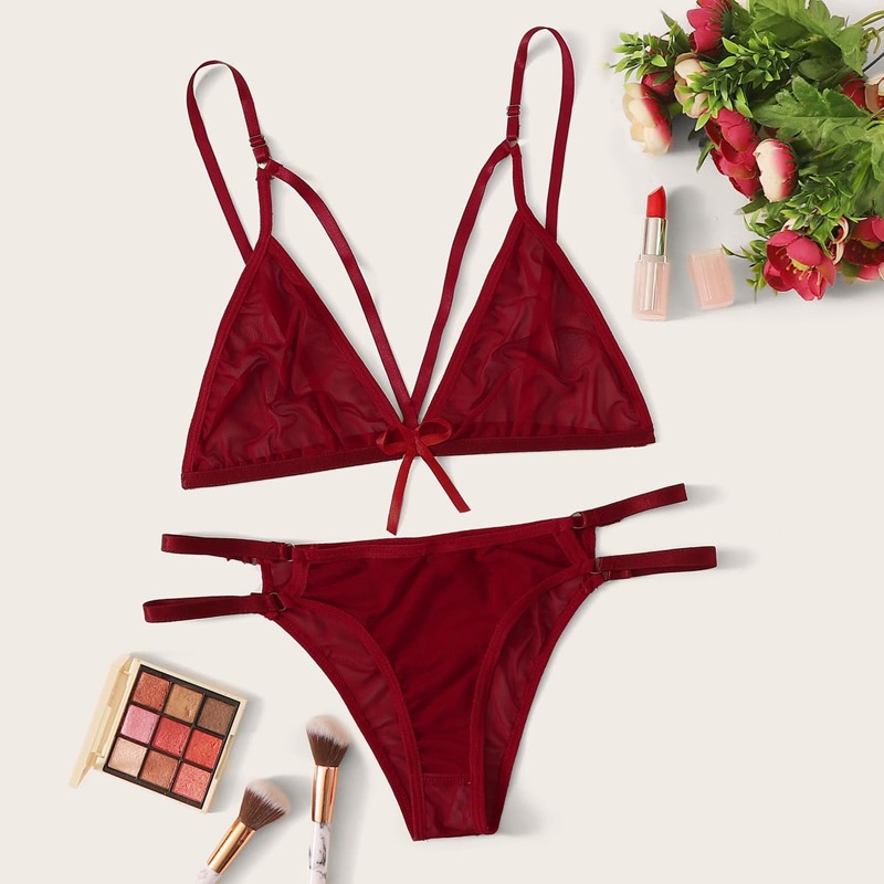 

Mesh Cut Out Lingerie Set, Burgundy