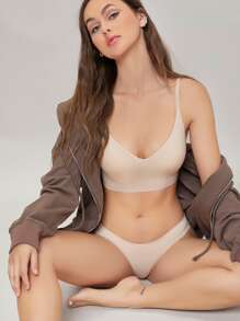 Leisure Solid High Stretch Seamless Microfiber Panty - Apricot - View 5