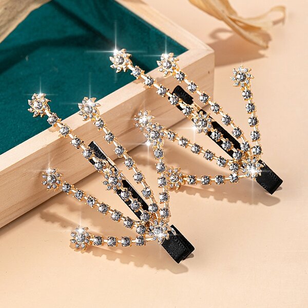 

2pcs Rhinestone Decor Hair Clip, Gold