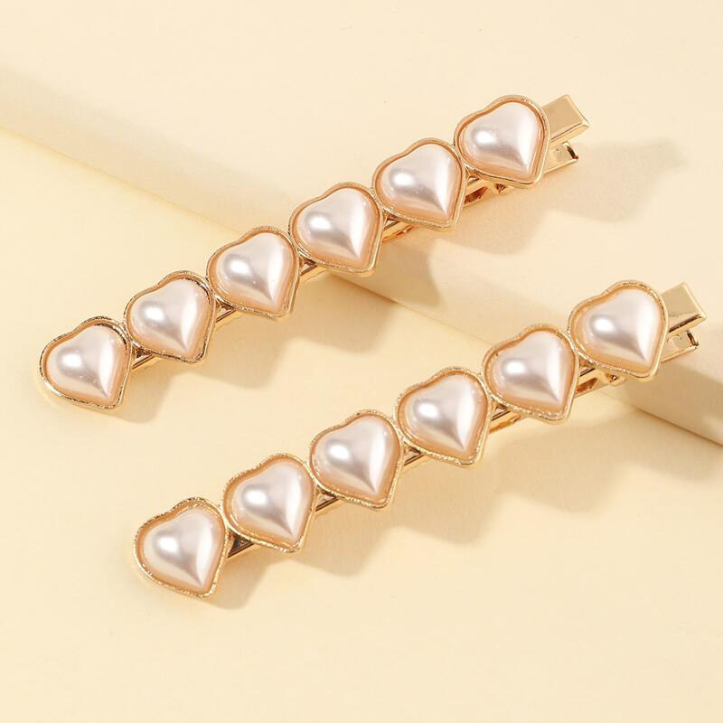 

2pcs Faux Pearl Decor Hair Clip, Gold