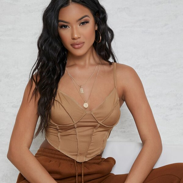 

Stitch Detail Cropped Cami Top, Khaki