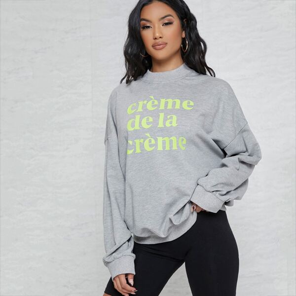 

Creme De La Creme Graphic Heathered Grey Pullover