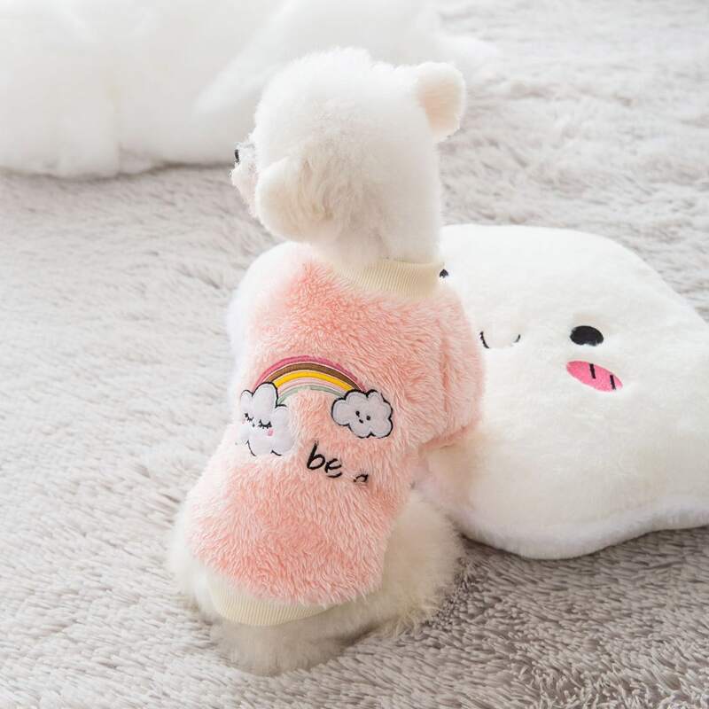 

Rainbow Embroidered Plush Pet Sweatshirt, Baby pink