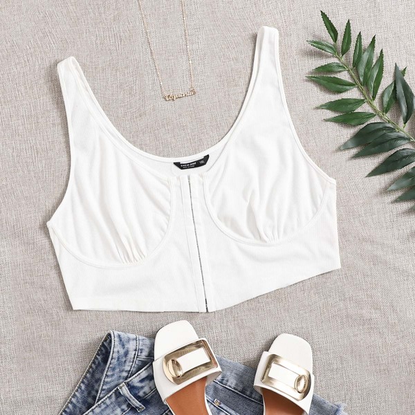 

Plus Solid Crop Tank Top, White