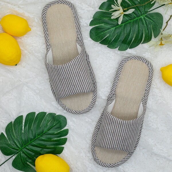 

Men Open Toe Striped Slippers, Coffee brown