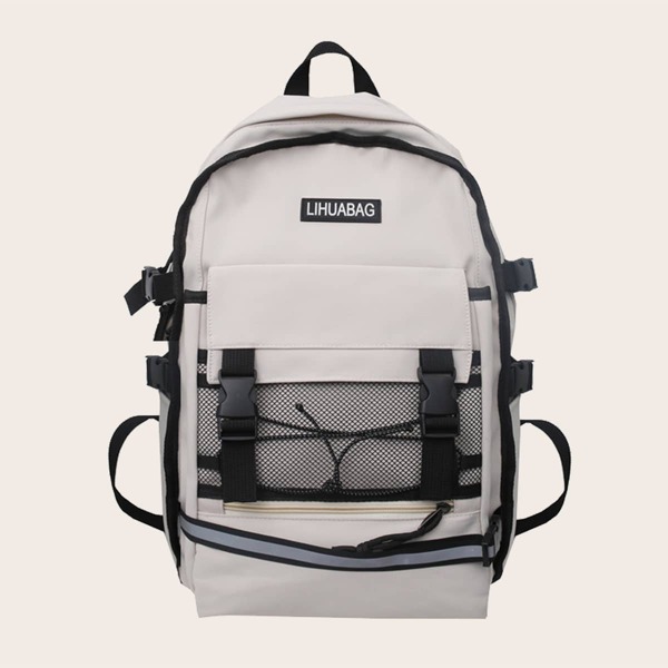 

Double Release Buckle Front School Bag, Beige