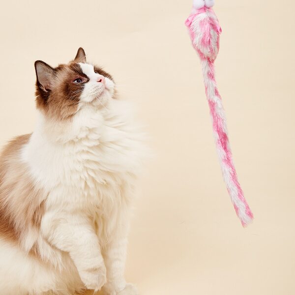 

1pc Striped Mouse Pendant Cat Teaser Stick, Pink