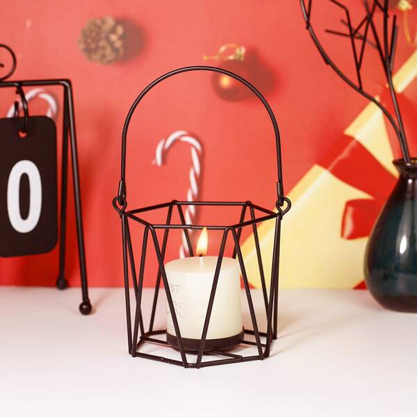

1pc Iron Candle Holder, Black