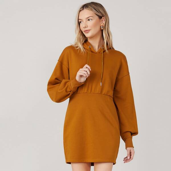 

COTTON-BLEND HOODED SWEATSHIRT DRESS, Ginger