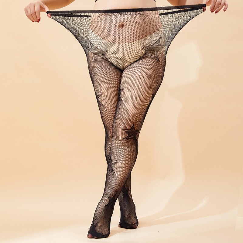 

Plus Star Pattern Fishnet Tights, Black