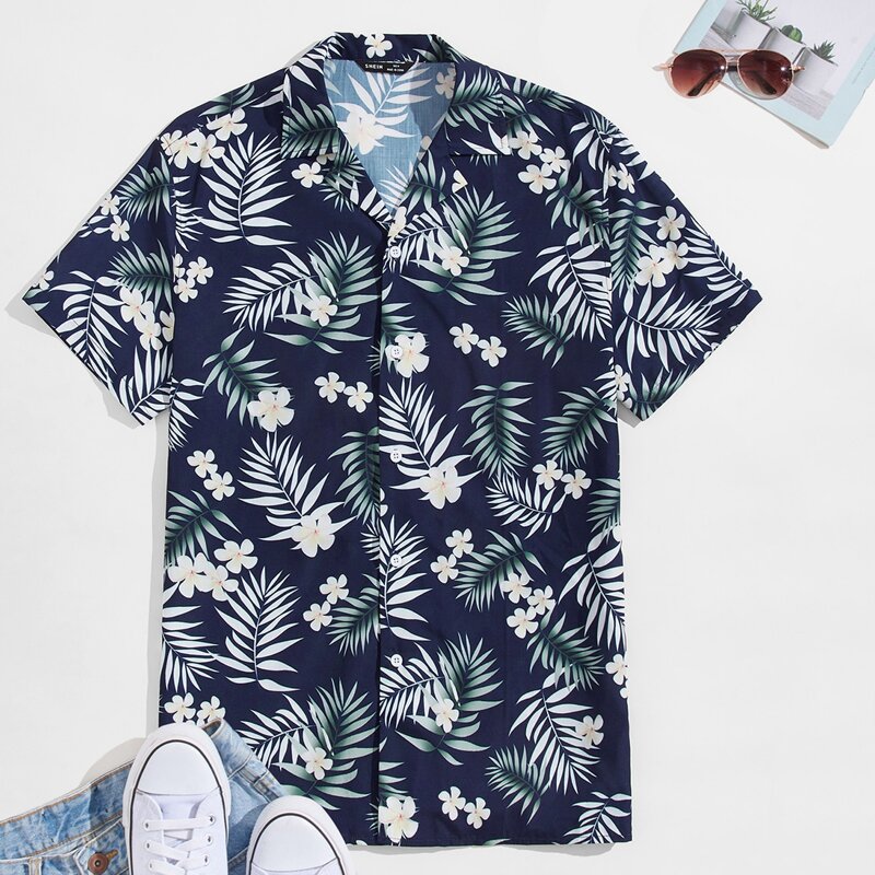 

Guys Notch Collar Tropical Print Shirt, Multicolor