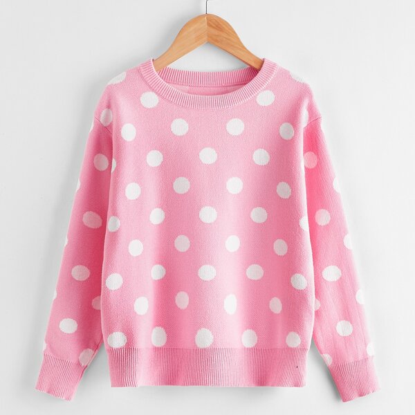 

Girls Polka Dot Pattern Sweater, Pink