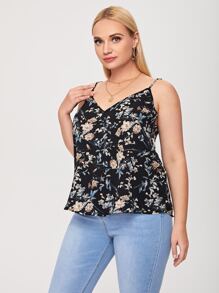 SHEIN Plus Botanical Print Cami Top - Black - View 3