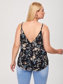 SHEIN Plus Botanical Print Cami Top - Black - View 2