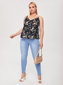 SHEIN Plus Botanical Print Cami Top - Black - View 4