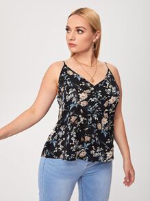 SHEIN Plus Botanical Print Cami Top - Black - View 5