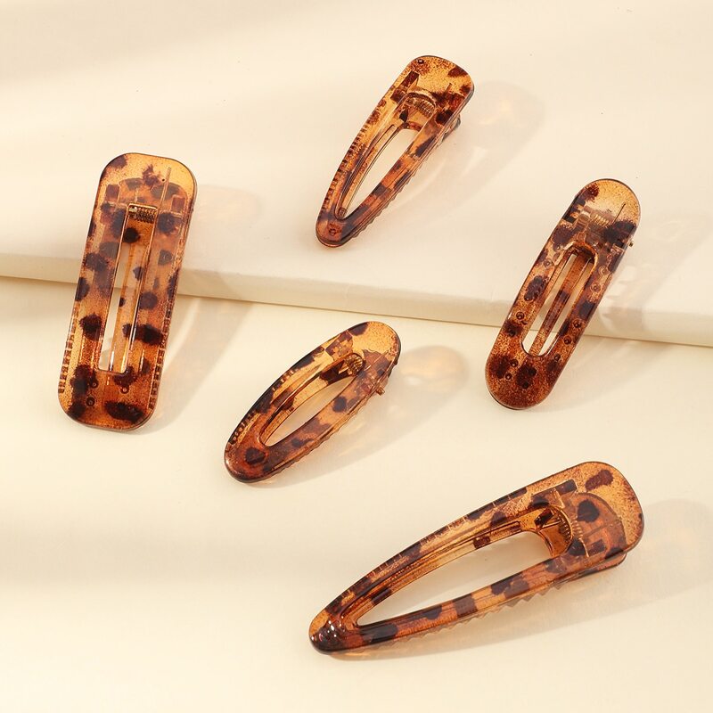 

5pcs Graphic Hair Clip, Coffee brown