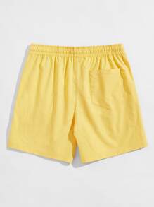 Manfinity 男士抽繩腰貼布細節短褲 - 黃色 - 查看 2