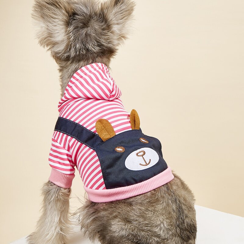 

Cartoon Bear Striped Pet Hoodie, Red and white
