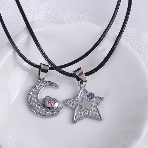 

2pcs Star Moon Charm Necklace, Silver