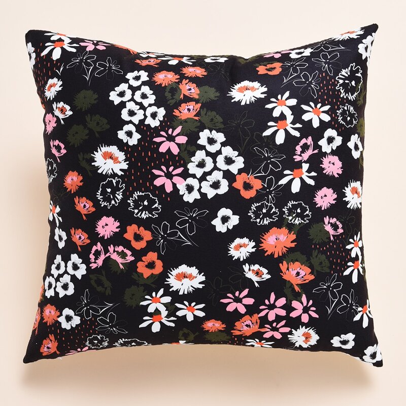 

Flower Print Cushion Cover Without Filler, Black