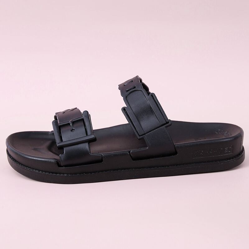 

Buckle Decor Double Band Slides, Black