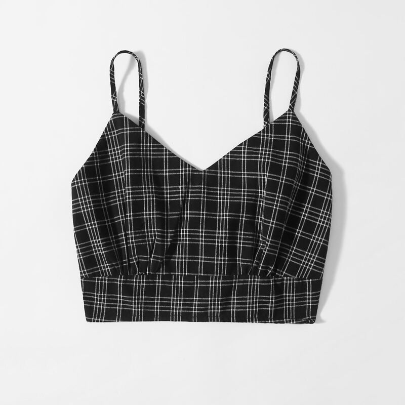 

Plaid Crop Cami Top, Black and white