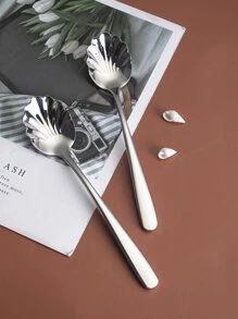 2pcs Stainless Steel Shell Spoon - Silver - View 1