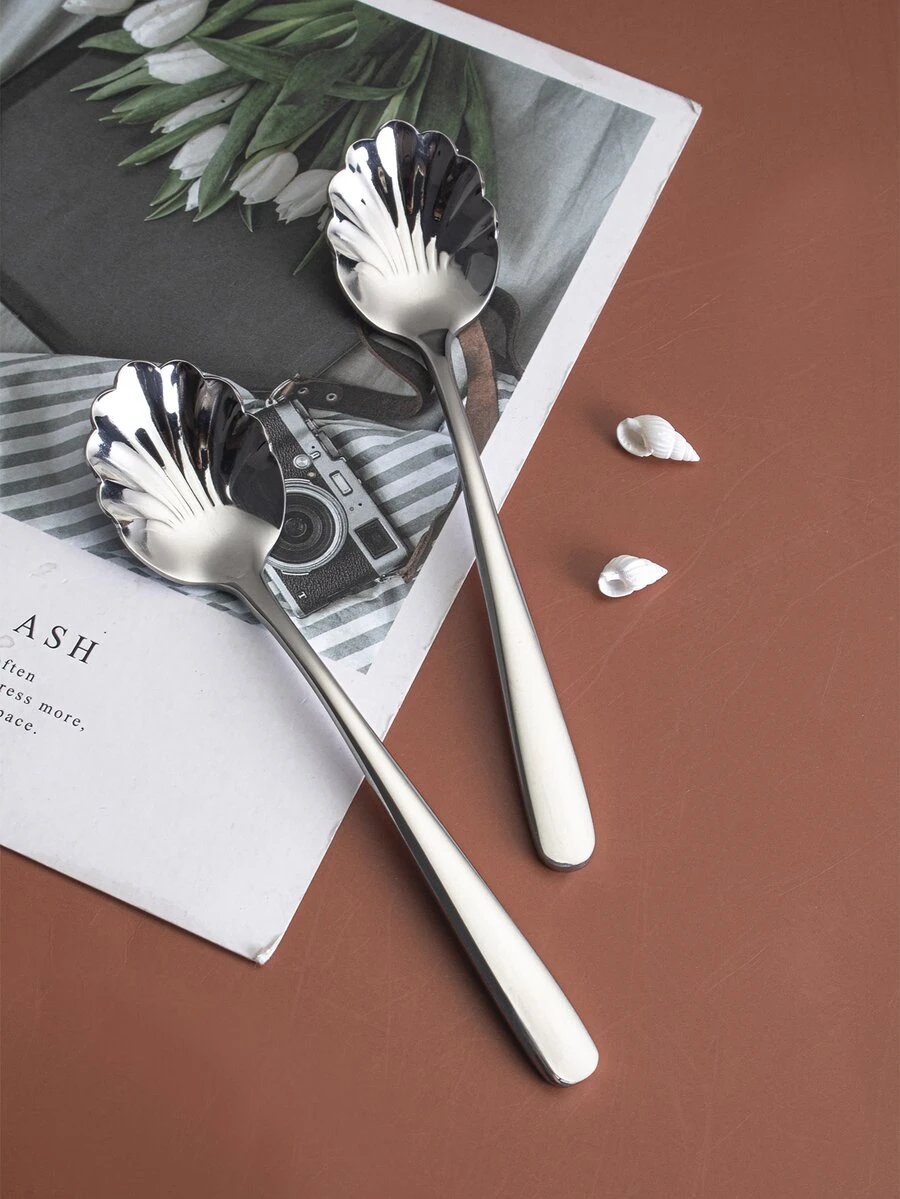 2pcs Stainless Steel Shell Spoon - Silver - View 1