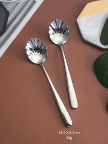 2pcs Stainless Steel Shell Spoon - Silver - View 2
