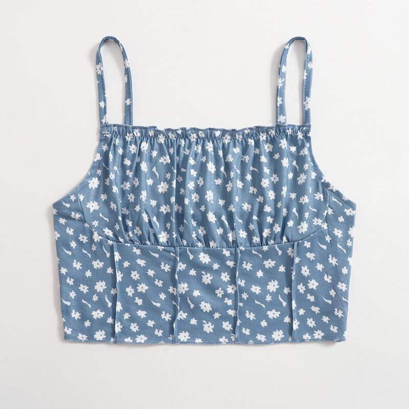 

Ditsy Floral Ruched Bust Crop Cami, Dusty blue