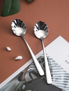 2pcs Stainless Steel Shell Spoon - Silver - View 4