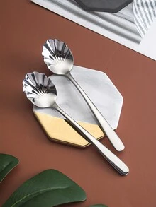 2pcs Stainless Steel Shell Spoon - Silver - View 5