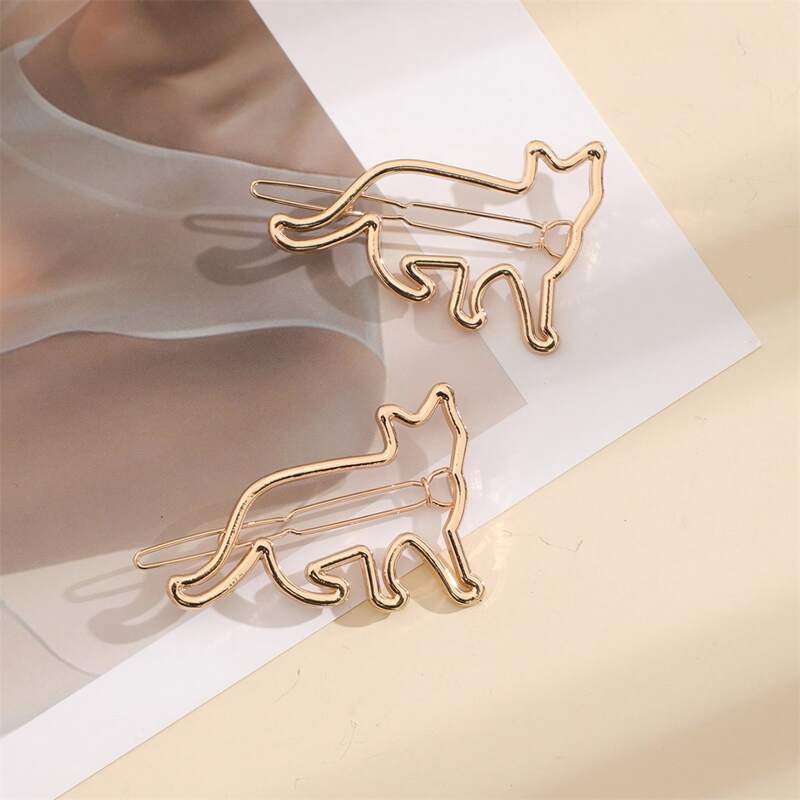 

2pcs Animal Design Hair Clip, Gold