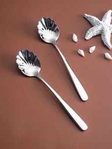 2pcs Stainless Steel Shell Spoon - Silver - View 6