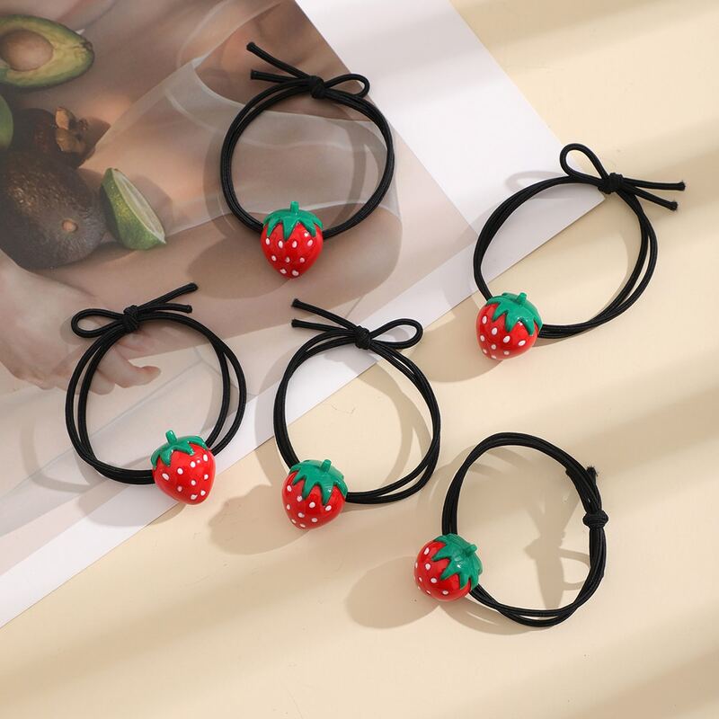 

5pcs Fruit Decor Hair Tie, Red